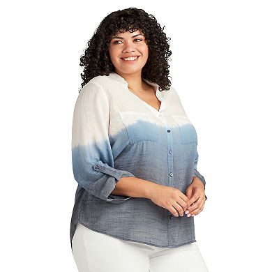 Plus Size AB Studio Dip Dye Collared Shirt