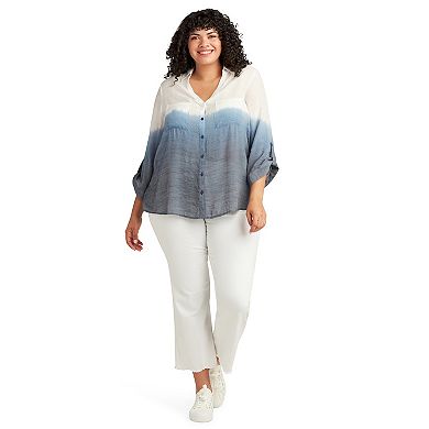 Plus Size AB Studio Dip Dye Collared Shirt