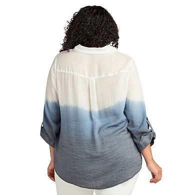 Plus Size AB Studio Dip Dye Collared Shirt
