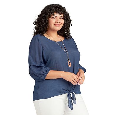 Plus Size AB Studio Tie Front Top With Necklace