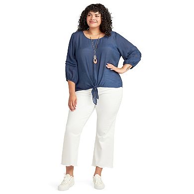 Plus Size AB Studio Tie Front Top With Necklace