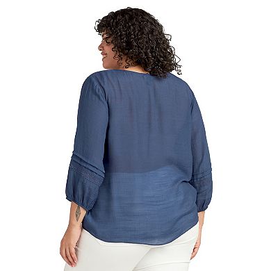 Plus Size AB Studio Tie Front Top With Necklace
