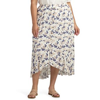 Plus Size AB Studio Pull On High-Low Ruffle Hem Skirt