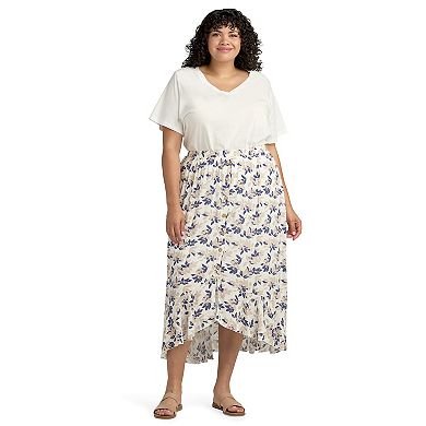 Plus Size AB Studio Pull On High-Low Ruffle Hem Skirt