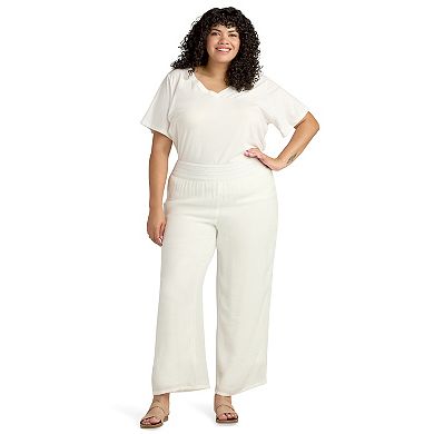 Plus Size AB Studio Novelty Elastic Waistband Lined Pants