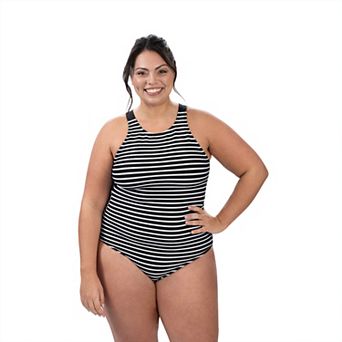 Women's Dolfin Aquashape Striped Scoopneck Rib Knit One-Piece Swimsuit
