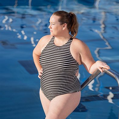 Women's Dolfin Aquashape Striped Scoopneck Rib Knit One-Piece Swimsuit