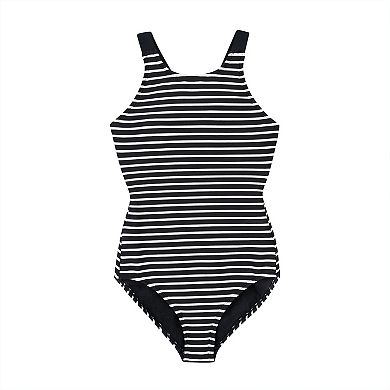 Women's Dolfin Aquashape Striped Scoopneck Rib Knit One-Piece Swimsuit