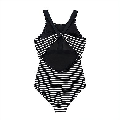 Women's Dolfin Aquashape Striped Scoopneck Rib Knit One-Piece Swimsuit