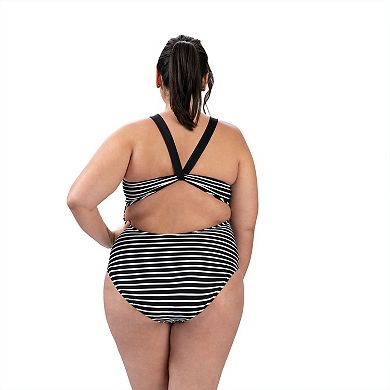 Women's Dolfin Aquashape Striped Scoopneck Rib Knit One-Piece Swimsuit