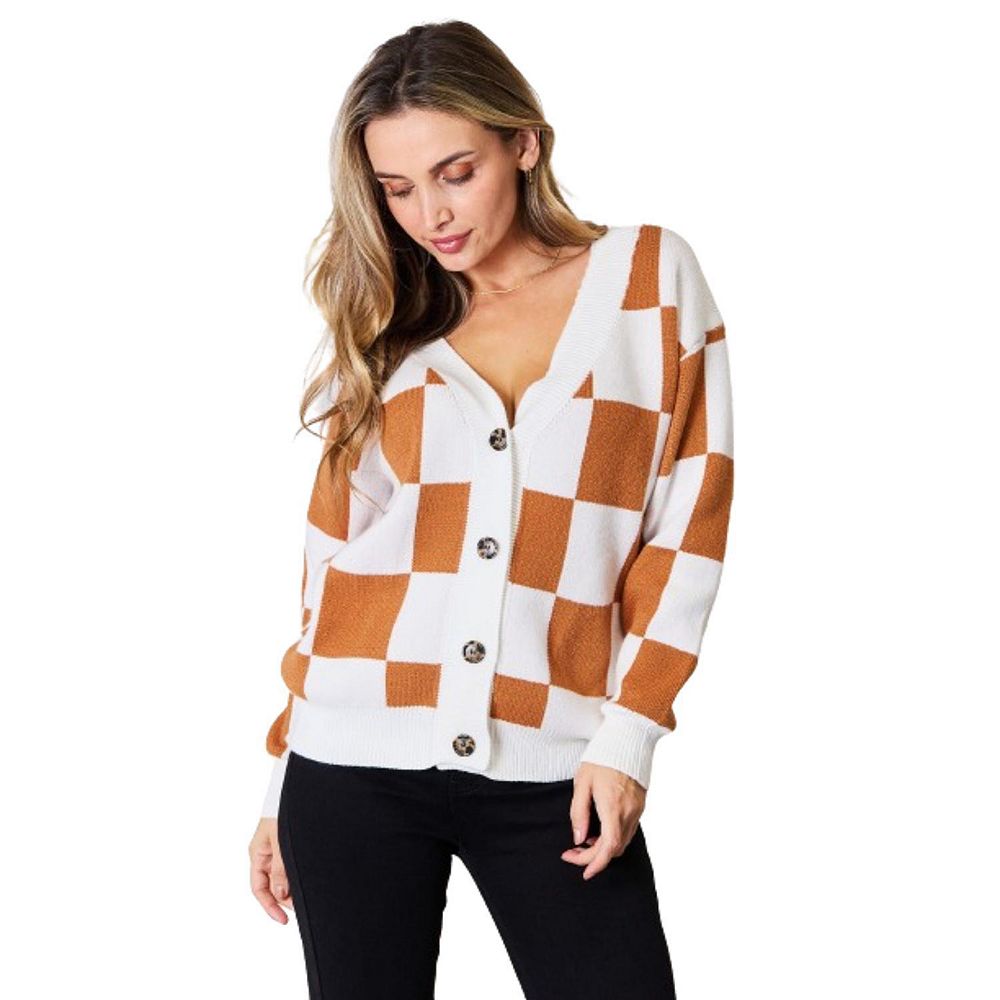 Contrast Button Up Dropped Shoulder Cardigan