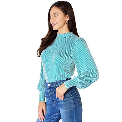 Fashnzfab Ribbed Mock Neck Long Sleeve Top