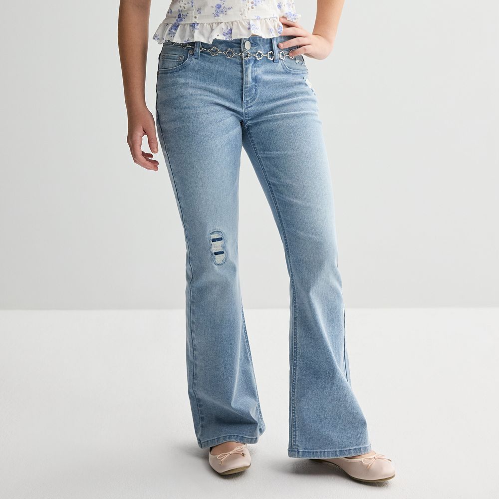 Girls 7-20 Limited Too Chain Belt Flare Denim Jeans