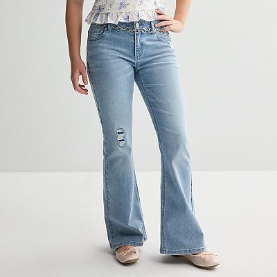 Girls 7-20 Limited Too Chain Belt Flare Denim Jeans