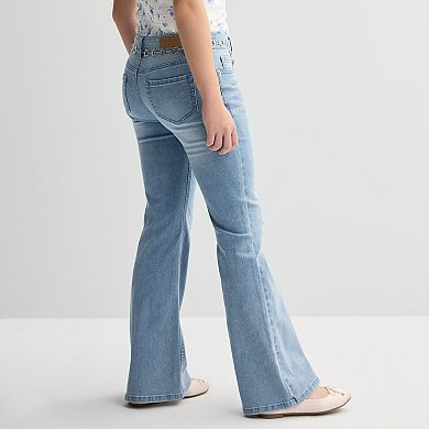 Girls 7-20 Limited Too Chain Belt Flare Denim Jeans