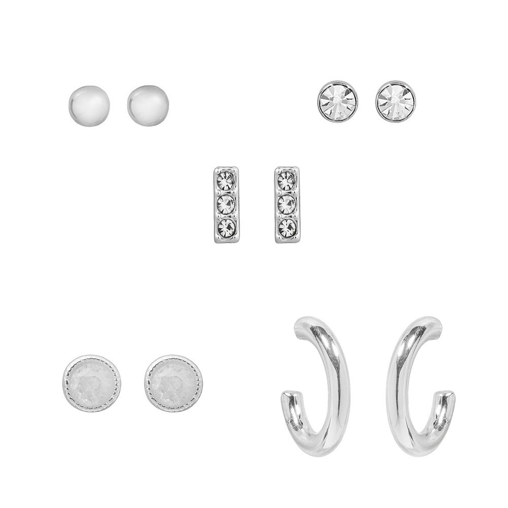 LC Lauren Conrad Silver Tone Crystal Crackle Delicate 5-pack Earrings Set