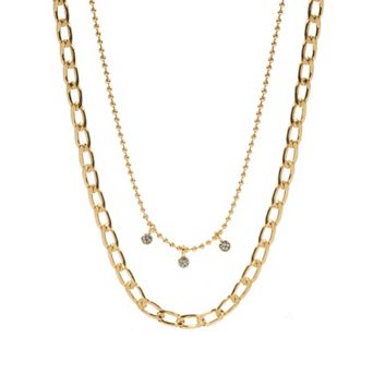 LC Lauren Conrad Gold Tone Curb Chain 2 Row Necklace