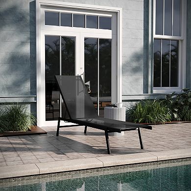 Emma and Oliver Braelin Textilene Adjustable 5 Position Patio Chaise Lounge and Metal Frame