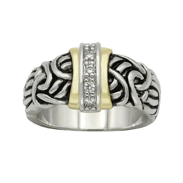 City Luxe Two Tone Cubic Zirconia Antiqued Band Ring