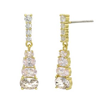 City Luxe Gold Tone Pink Tonal Crystal Oval Drop Earrings