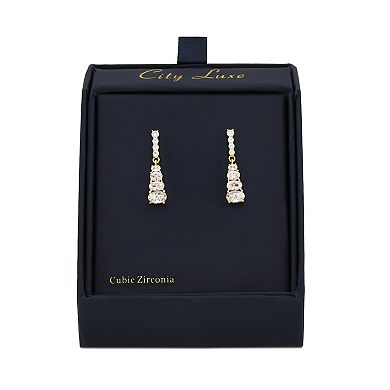 City Luxe Gold Tone Pink Tonal Crystal Oval Drop Earrings