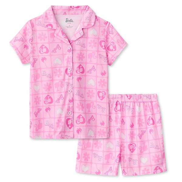 Girls 4-10 2-Piece Barbie Button Pajama …