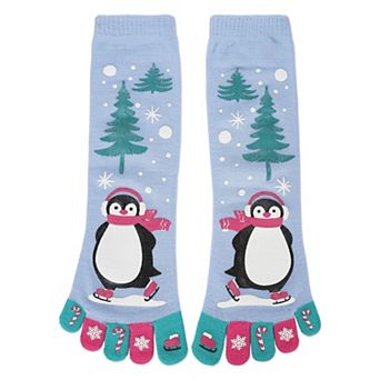 Festive Skating Penguin Non-skid Toe Socks