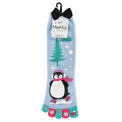Festive Skating Penguin Non-skid Toe Socks