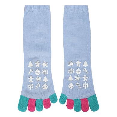 Festive Skating Penguin Non-skid Toe Socks