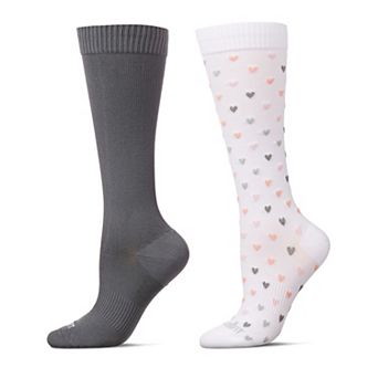 Women's 2 Pair Pack Hearts/ Solid Compression Socks