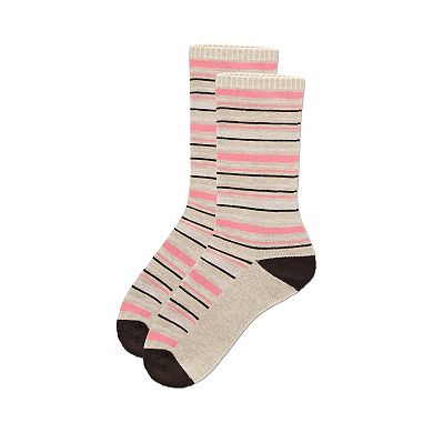2 Pair Diabetic Heart/stripe Half Cushion Crew Socks