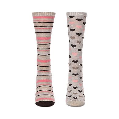 2 Pair Diabetic Heart/stripe Half Cushion Crew Socks