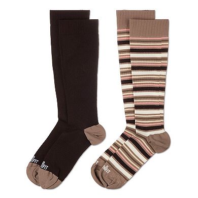 Women's 2 Pair Pack Multi Stripes/ Solid Compression Socks