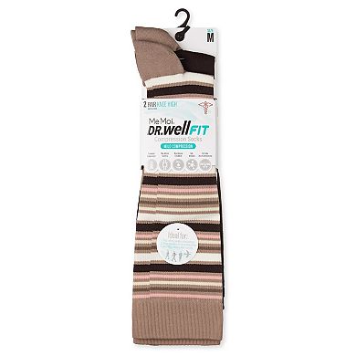 Women's 2 Pair Pack Multi Stripes/ Solid Compression Socks