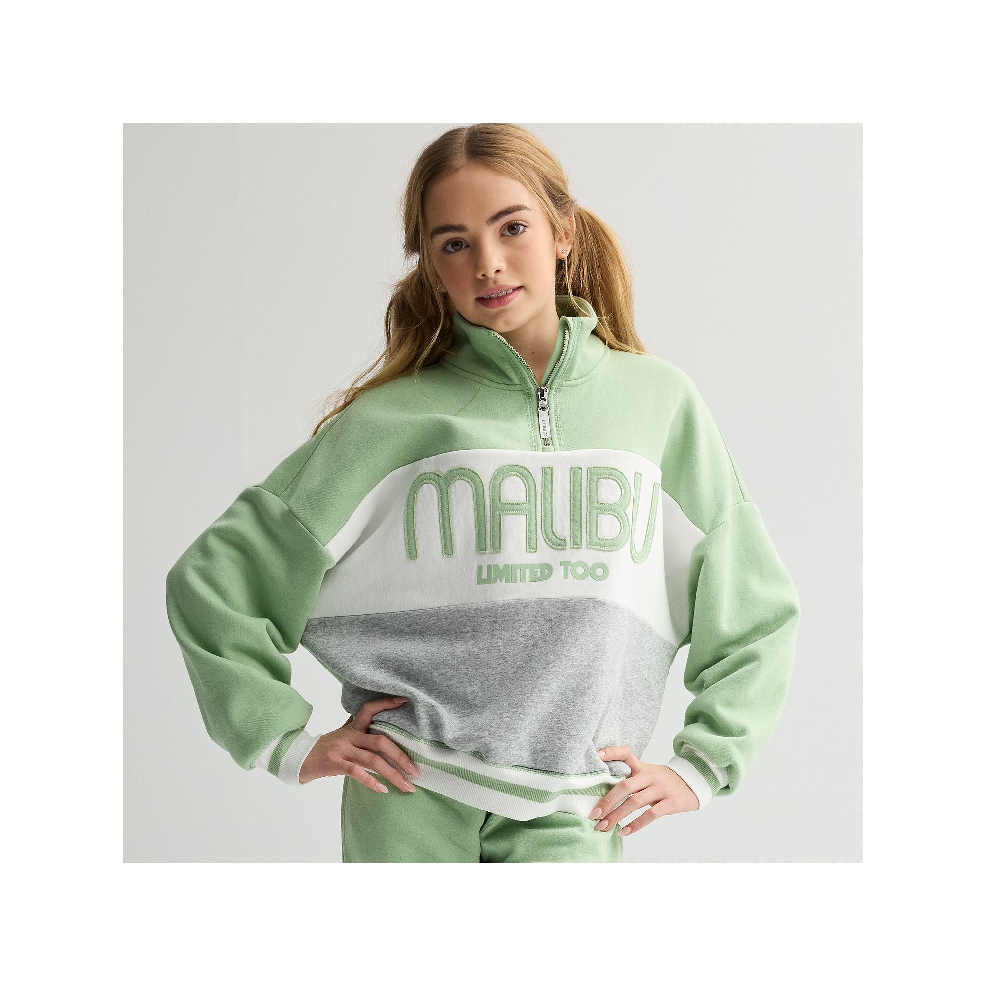 Girls 7-20 Limited Too Colorblock Quarter Zip, Girls, Size: Small, Green