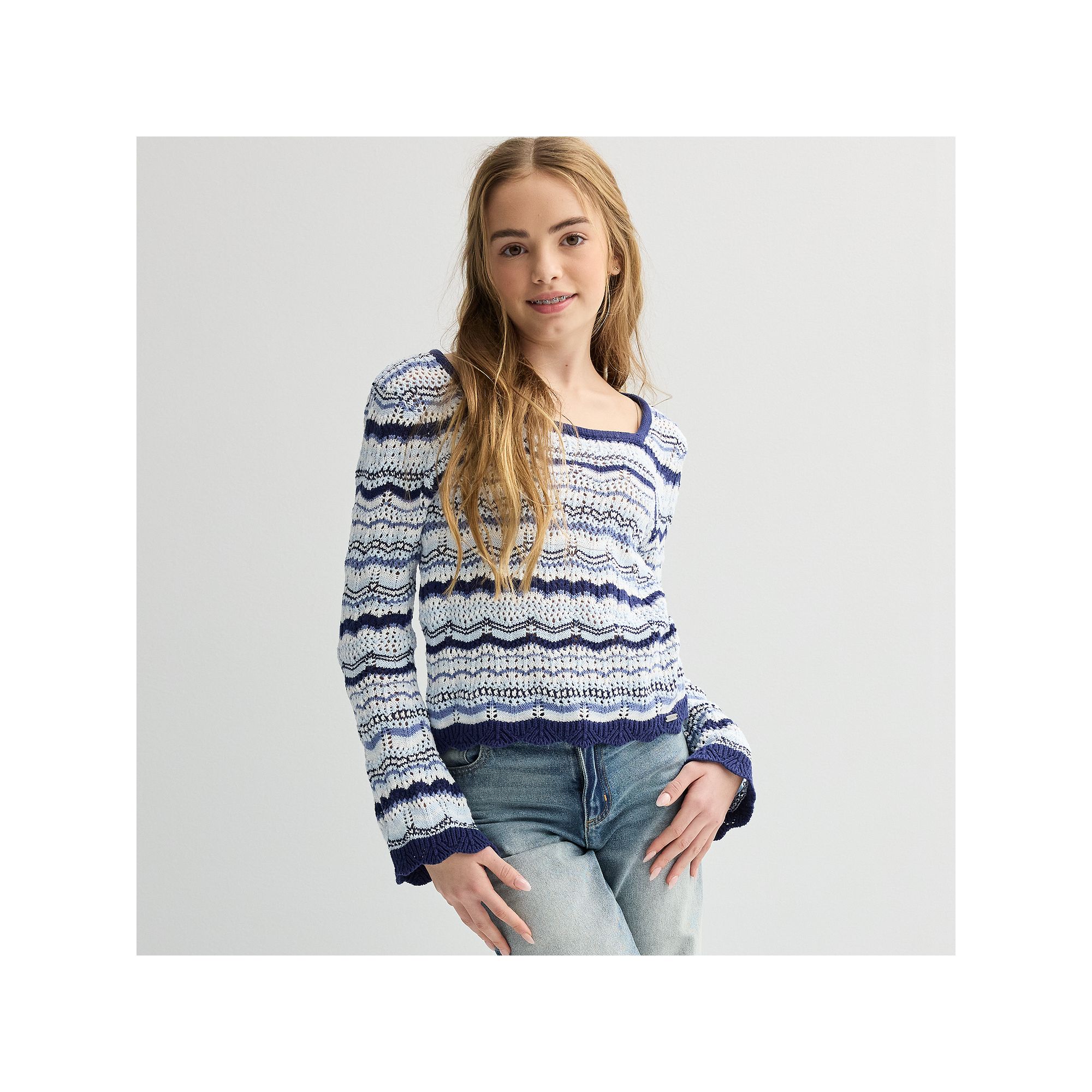 Girls 7-20 Limited Too Crochet Long Sleeve Sweater, Girls, Size: Small, Bl