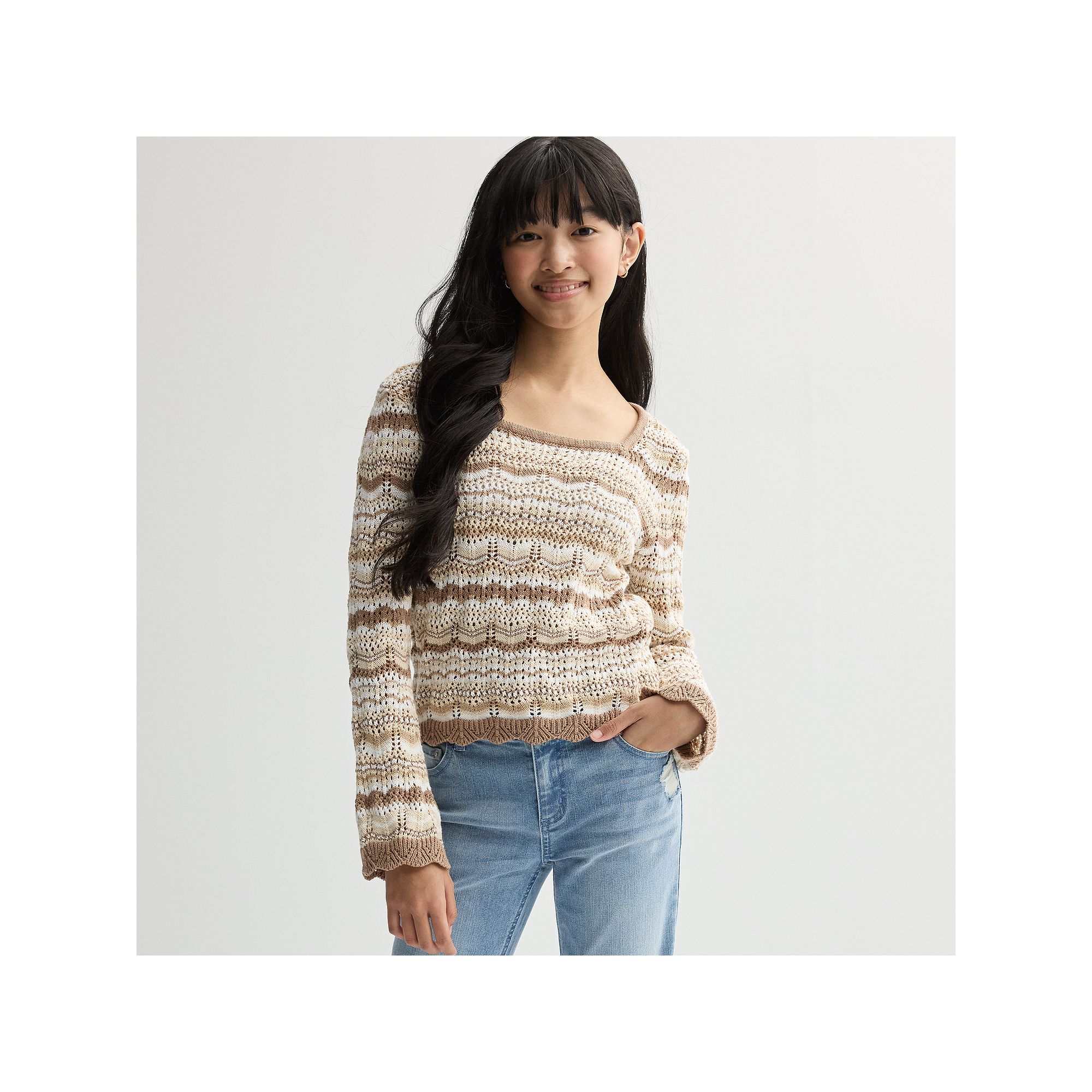 Girls 7-20 Limited Too Crochet Long Sleeve Sweater, Girls, Size: Small, Ne