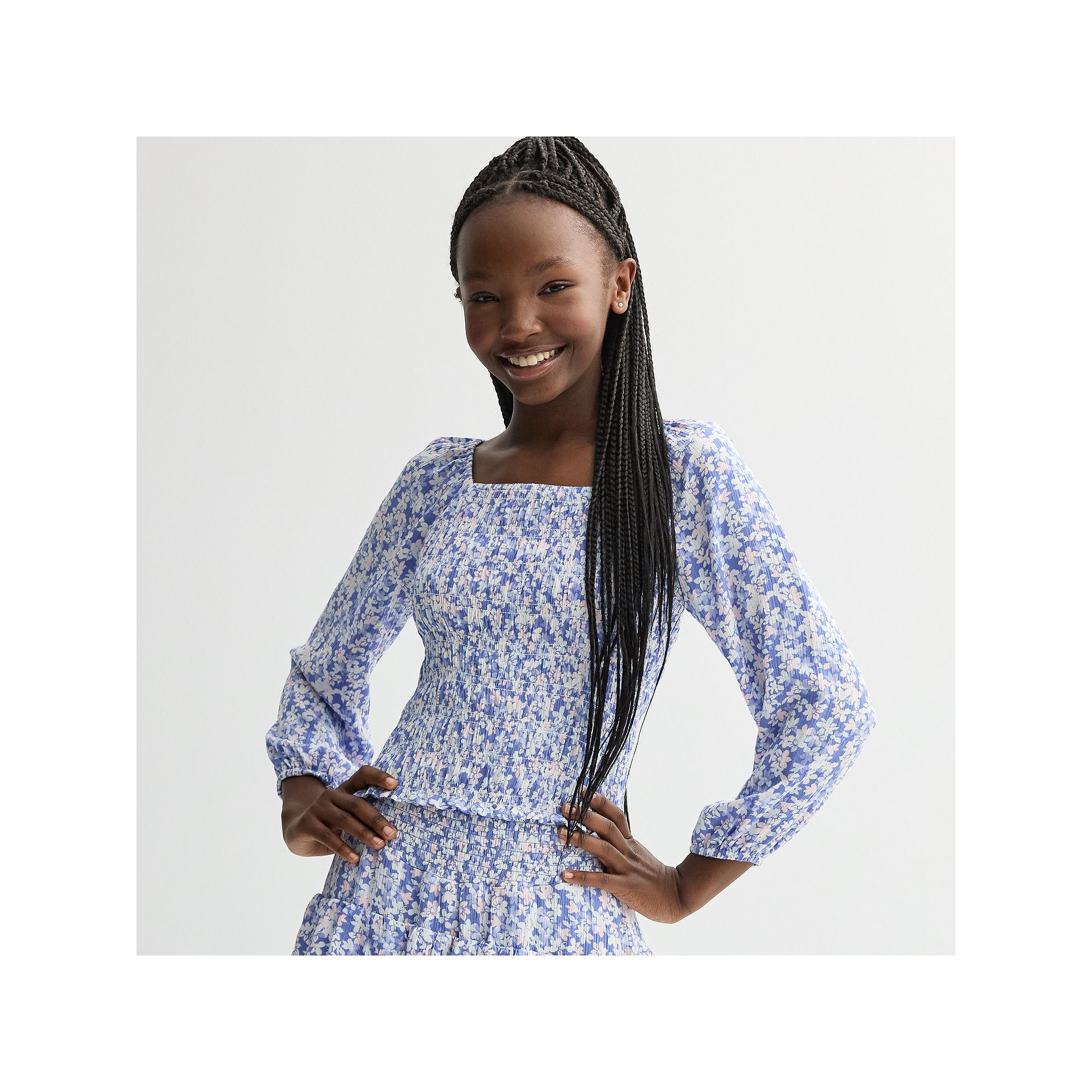Girls 7-20 Limited Too Smocked Long Sleeve Top, Girls, Size: Small, Blue