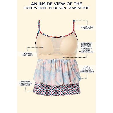 Swimsuits for All Women's Lightweight Scoop Neck Blouson Tankini Top