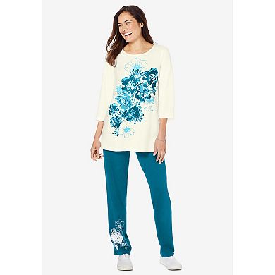 Woman Within Plus Size Floral Tee And Pant Set