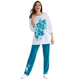 Woman Within Plus Size Floral Tee And Pant Set