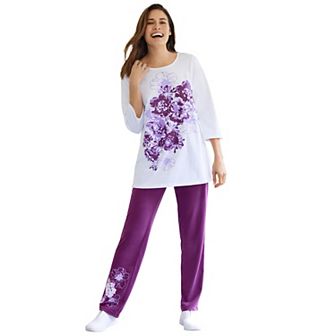 Woman Within Plus Size Floral Tee And Pant Set