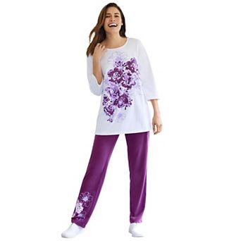 Woman Within Plus Size Floral Tee And Pant Set