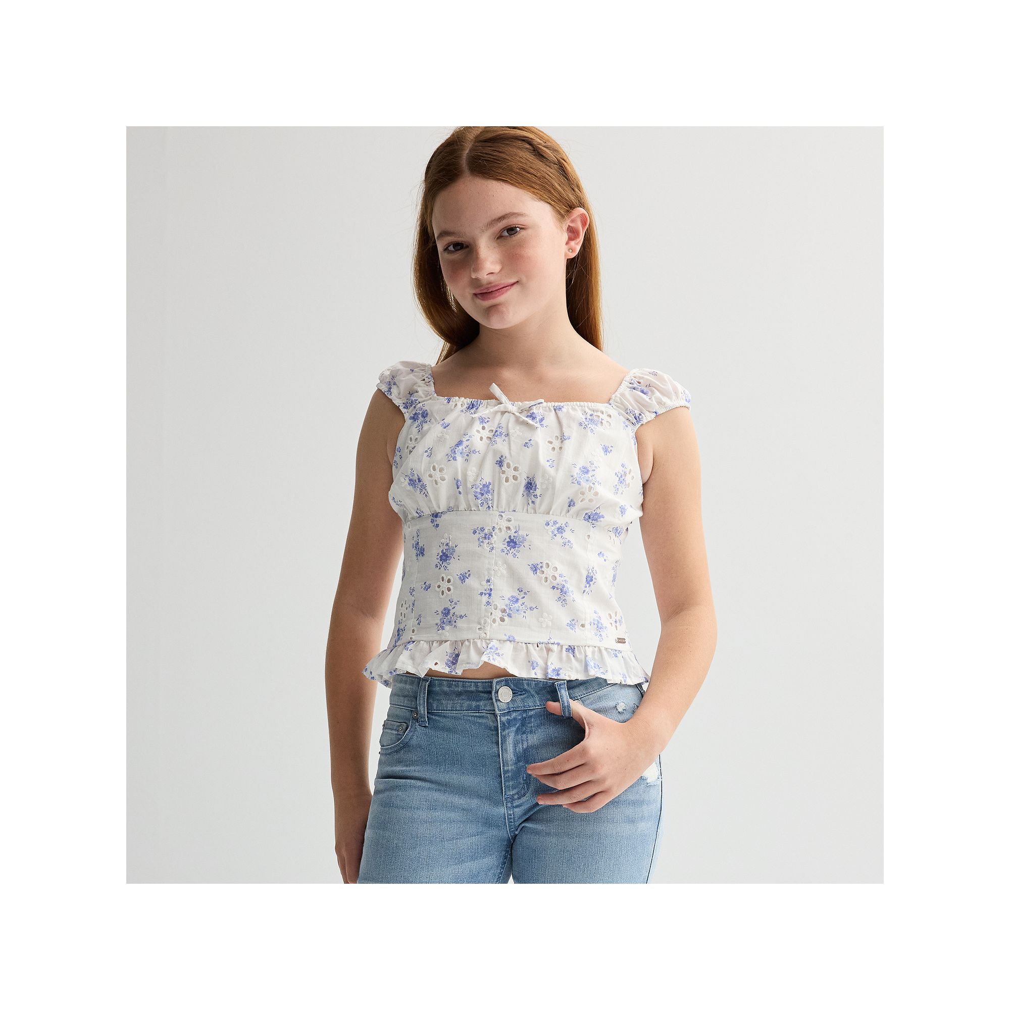 Girls 7-20 Limited Too Woven Top, Girls, Size: Large, Blue Flower