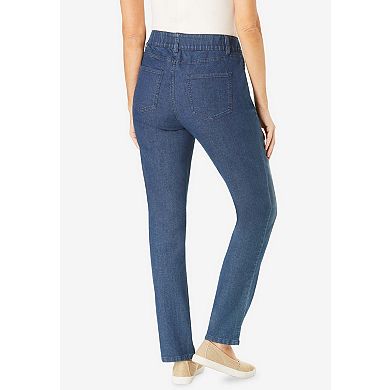 Woman Within Plus Size Petite Stretch Built-In Slimming Panel Straight Leg Jeans