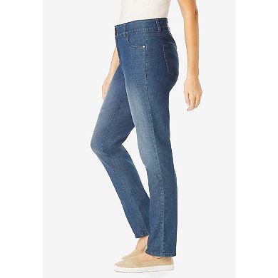 Woman Within Plus Size Petite Stretch Built-In Slimming Panel Straight Leg Jeans