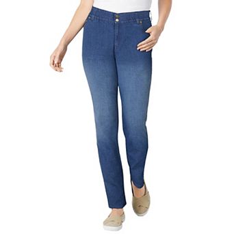 Woman Within Plus Size Petite Stretch Built-In Slimming Panel Straight Leg Jeans