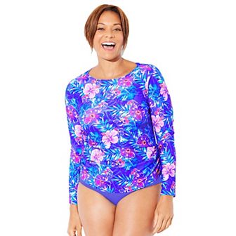 Swimsuits for All Women's Chlorine Resistant Side-Tie Adjustable Long Sleeve Swim Tee