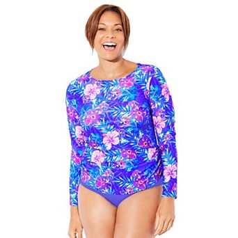 Swimsuits for All Women's Chlorine Resistant Side-Tie Long Sleeve Swim Shirt Rash Guard