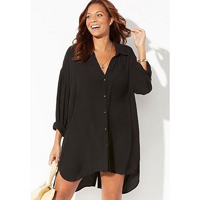 Swimsuits for All Women's Shea High-Low Button Front Cover Up Shirt